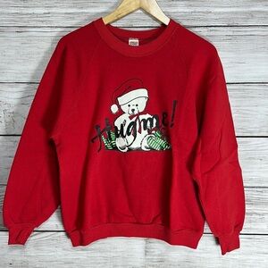 Vintage Jerzees By Russell Hug Me Christmas Polar Bear Santa Hat Sweater L